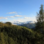 Bichlalm vor den schneebedeckten Hohen Tauern