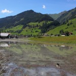 Mit Schutt und Schlamm sind einzelne Wiesen überflutet