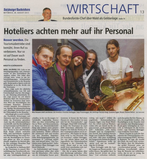Bericht in den Salzburger Nachrichten vom Mi, 28. August 2013