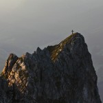 Arlspitze im ersten Sonnenlicht - der Kletterer ist schon weg