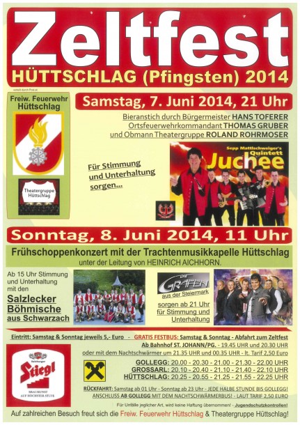 Programm Zeltfest in Hüttschlag